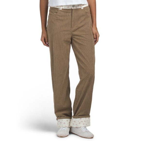 SUNDAY EDITION Brown Cuffed Pants With Printed Hem - Picture 1 of 2
